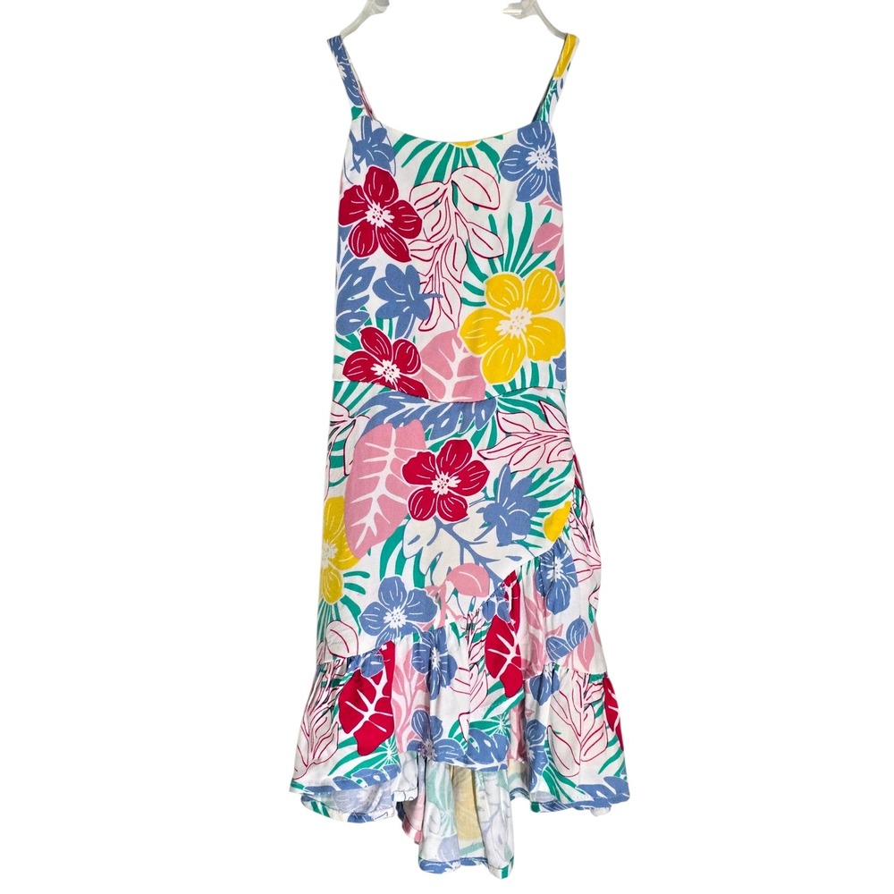 BCBG Girls Floral‎ High-Low Sundress Tropical Cutout Back Tie Rayon Dress